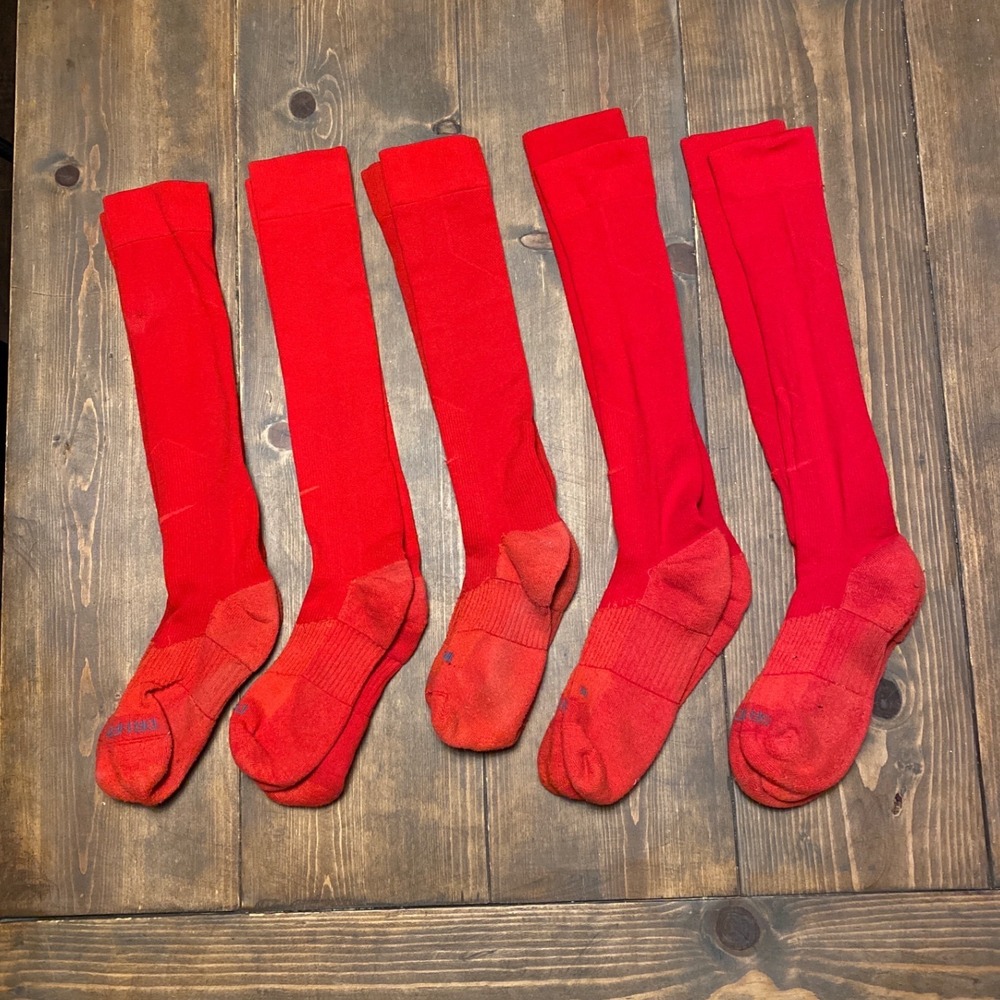 Nike Dri-FIT Mens Soccer Socks Lot of 5 pair Red Over The Calf Athletic Training
